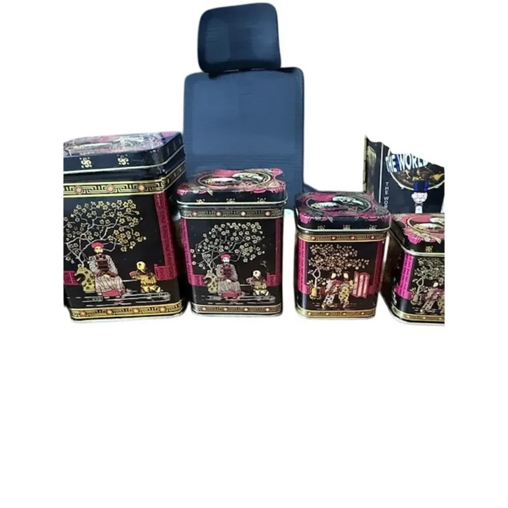 5 Vintage Grand Tea Company Canisters 1970s Metal Hong Kong